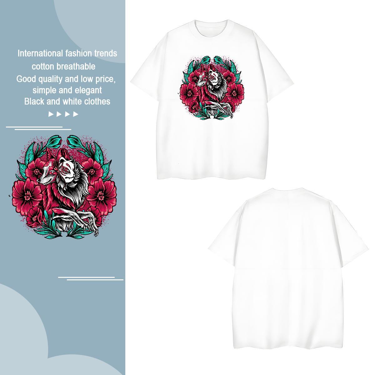 Men T Shirts 230g Pure Cotton wolf Daily Outfit Breathable Soft Custom Print Oversized Men Clothes T-Shirt Classic Casual High Quality Tops Tees