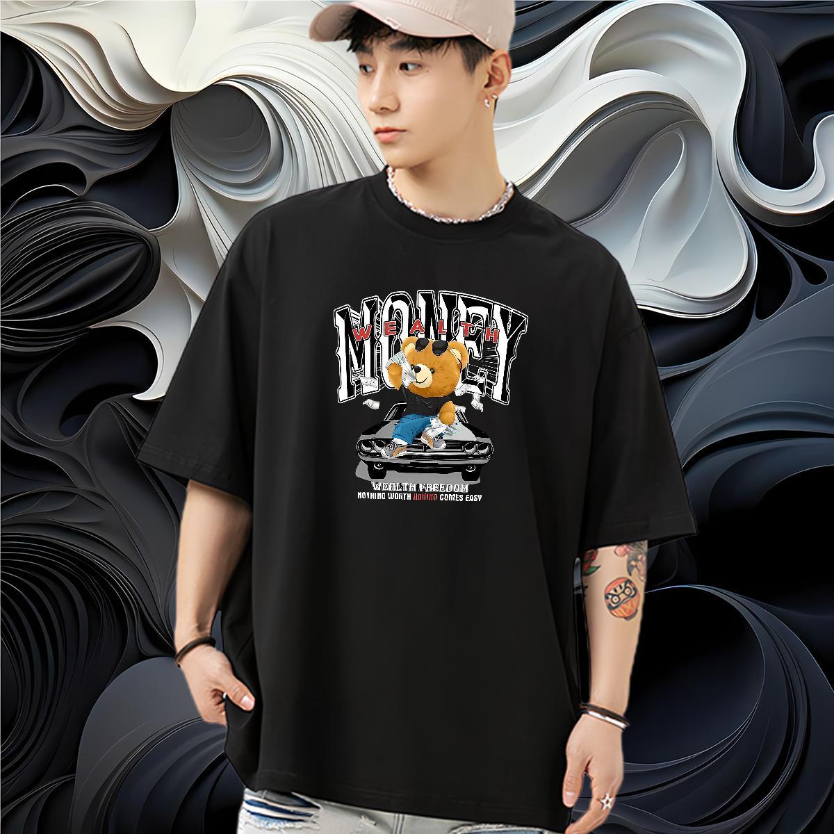 New Designer Mens T Shirts 100% Cotton 230g bear Hip Hop Clothings O Neck Short Sleeves Wholesale Men Tops Tees Cartoon Print