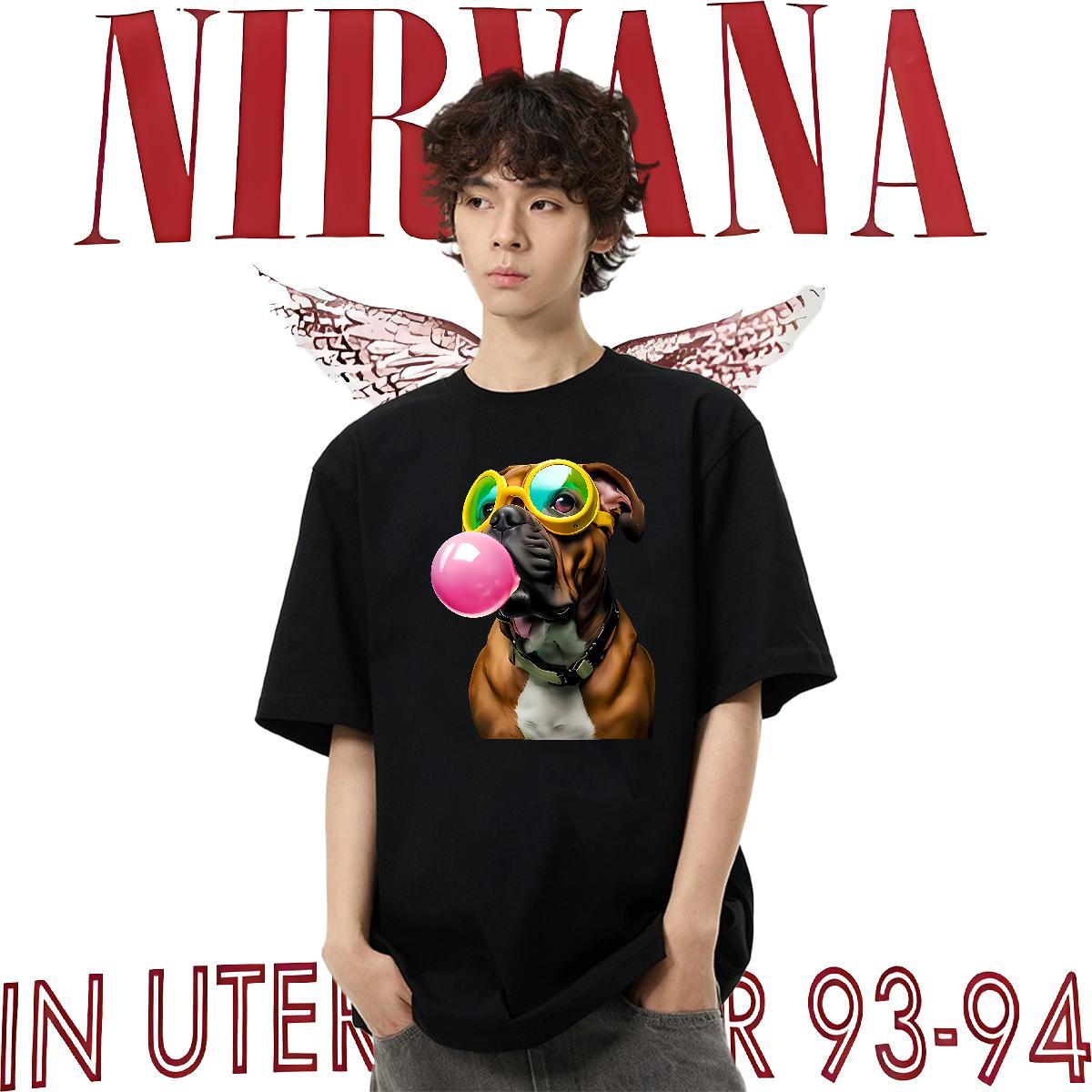 Casual New T-Shirts for Men 100% Cotton 230g dog Sport Polos Round Neck Short Sleeve Brand Mens Tshirts Floral Print