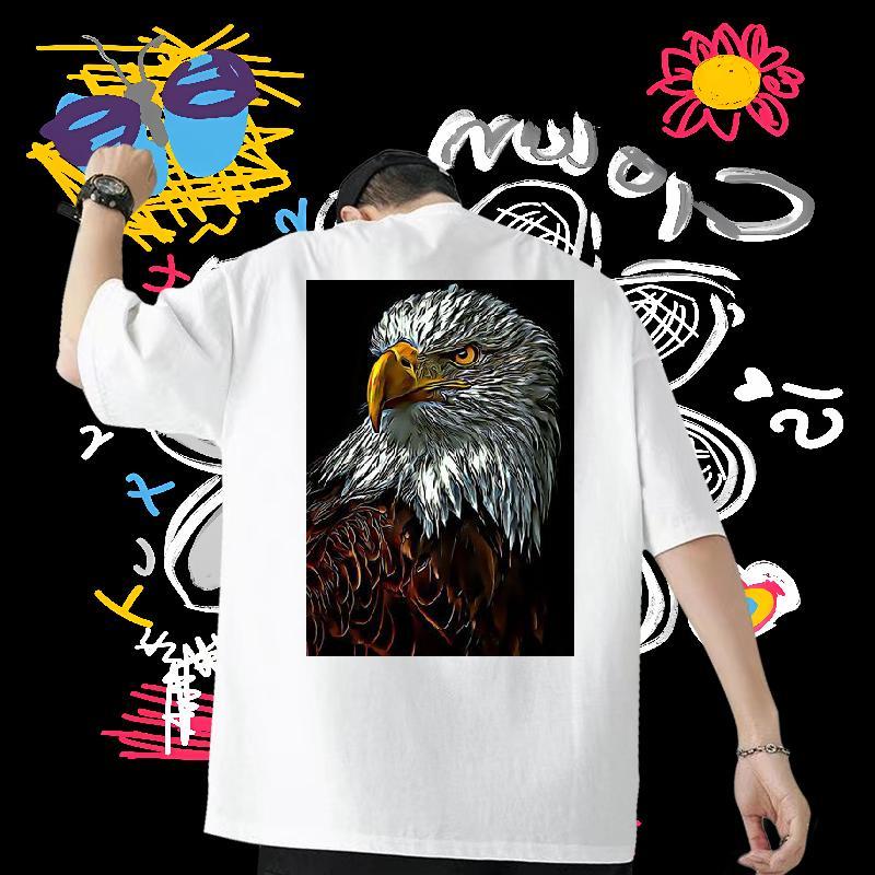 New T-Shirts 230g Cotton eagle Spring Summer Clothes O-Neck Short Sleeve Classic Tshirts DIY Anime
