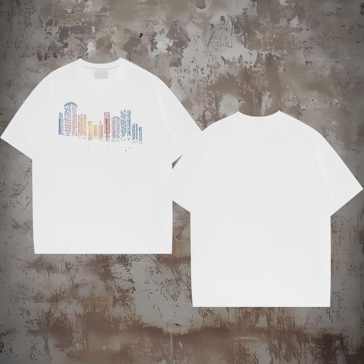 Free Shipping T-Shirts for Men 230g 100% Cotton Tall buildings High Street Hip Hop Tee Shirt Breathable Short Sleeve Designer Men Tees Customized Prin