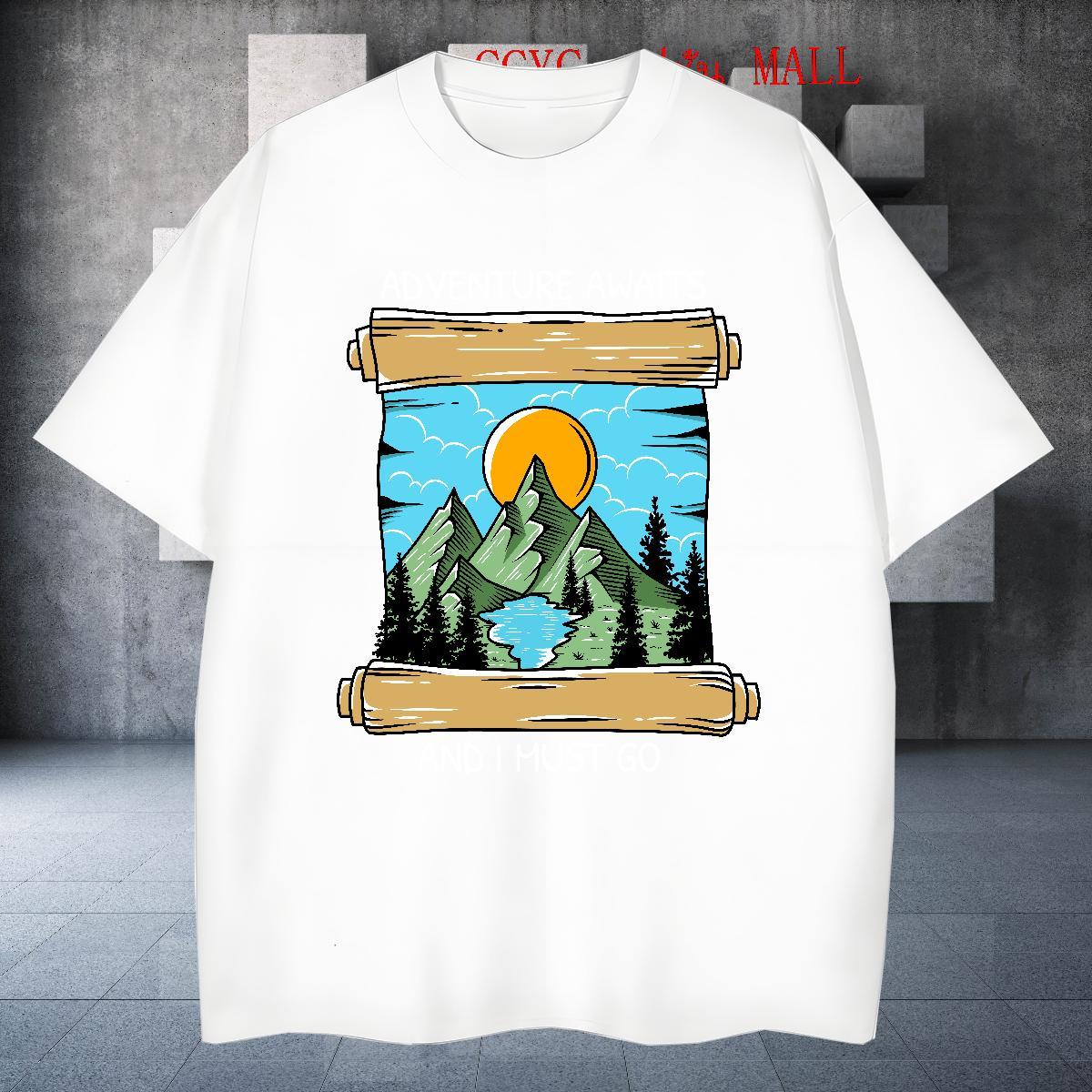 Popular Men Tshirts 100% Cotton 230g Summer Casual mountains Black White Breathable Short Sleeve Stylist T-Shirts for Men Tees