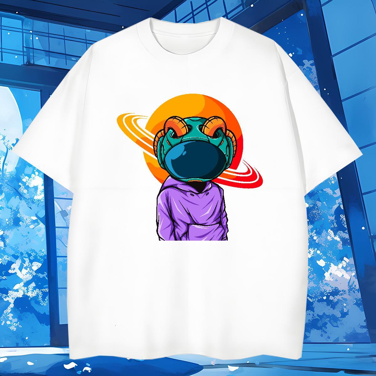 T Shirts Men 100% Cotton 230g cosmonaut Home Outdoor Breathable Crew Neck Plus Size Cartoon Men Tees Fashion Designer Popular Clothings
