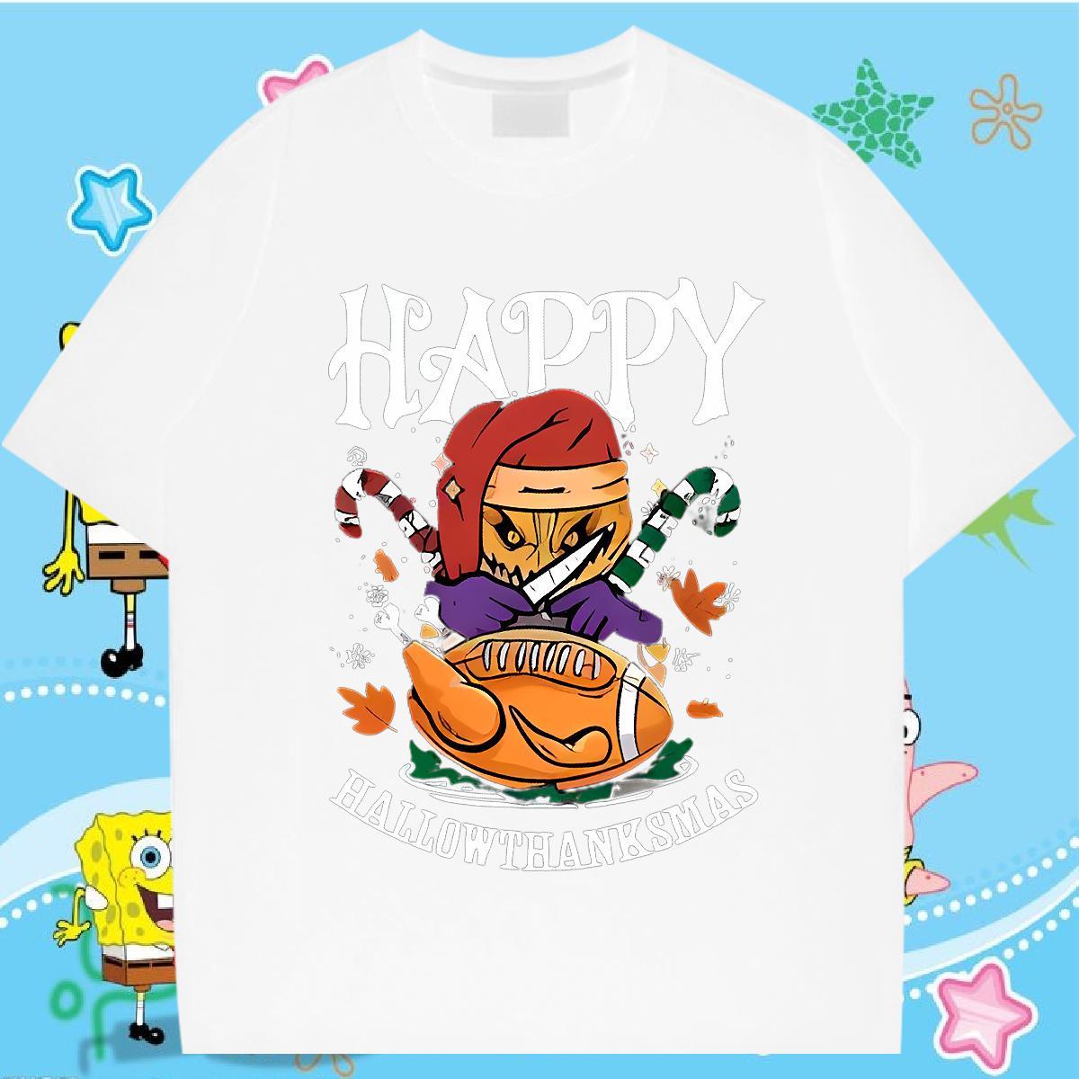 Fashion T-Shirts 100% Cotton 230g halloween Anime Printing Street Wear Round Neck Short Sleeve Brand Men Tees Asian Size