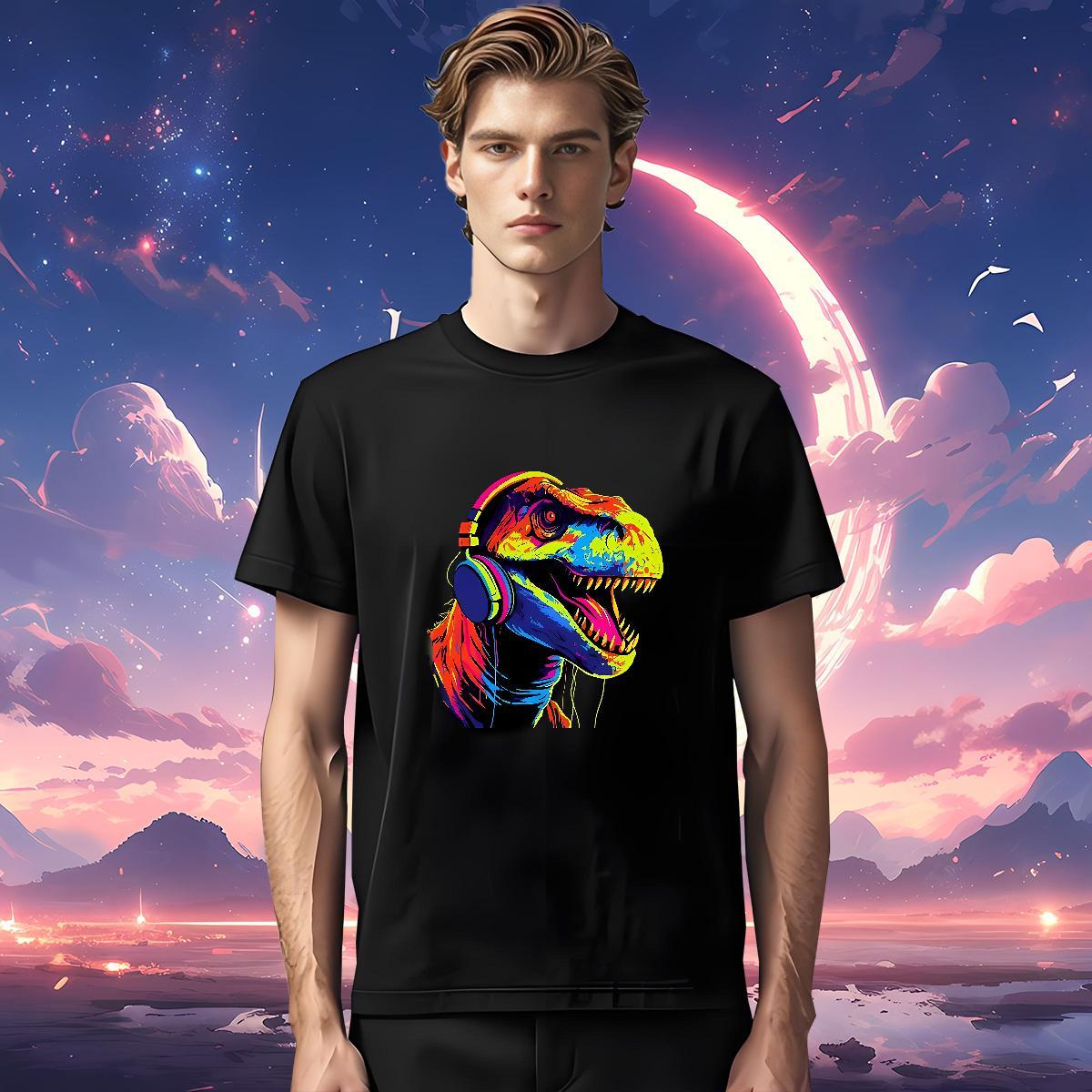 New T-Shirts 230g Cotton dinosaur Street Wear Tops Tees Breathable Crew Neck TOP Quality Men Clothes T-Shirt Custom Printed