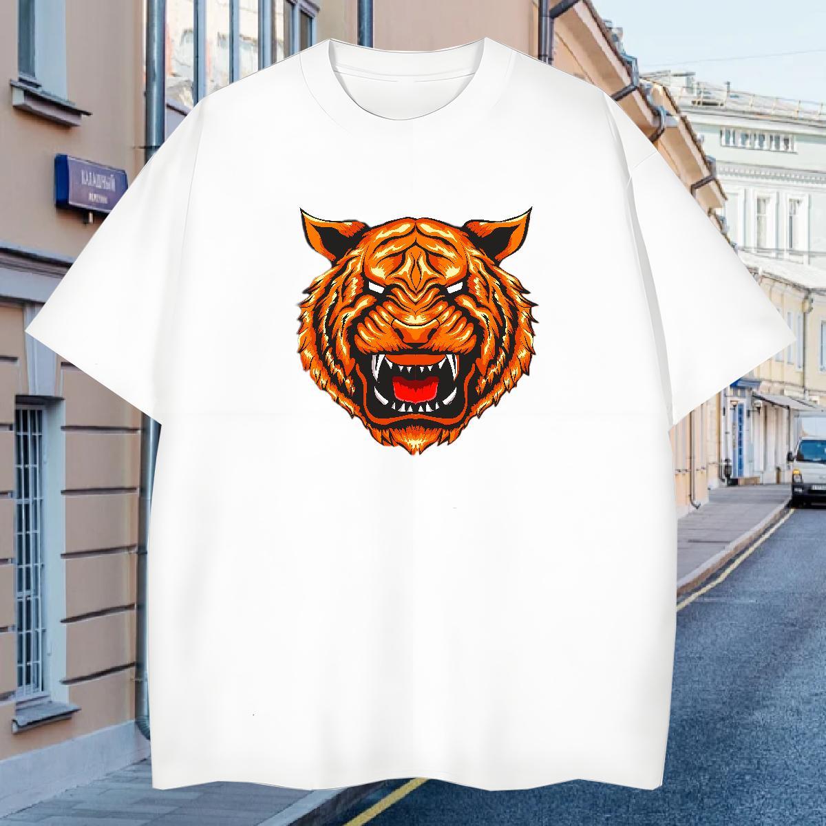 T Shirt For Man 230g Cotton tiger Hip Hop O-Neck Short Sleeve DIY Printed Couples T Shirts Classic Casual Soft Tops Shirt