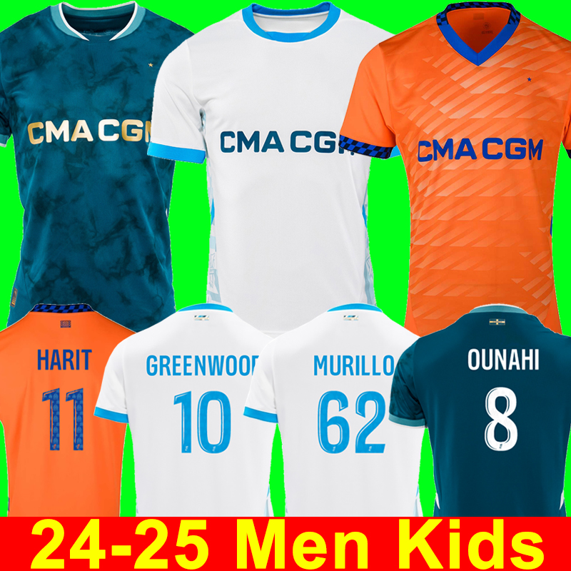 24 25 OM soccer jersey 2024 2025 maillot de foot maillots football shirt GREENWOOD HARIT MURILLO OUNAHI MERLIN MBEMBA NADIR SOGLO men kids kit enfant uniforms