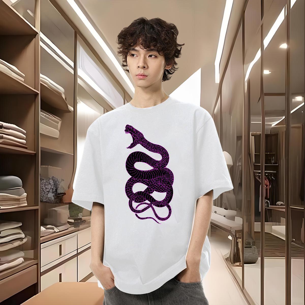 2024 Designer T-Shirts 230g 100% Cotton snake High Street Hip Hop Wear Round Neck Short Sleeve Brand Men Clothes T-Shirt Custom Print Oversized