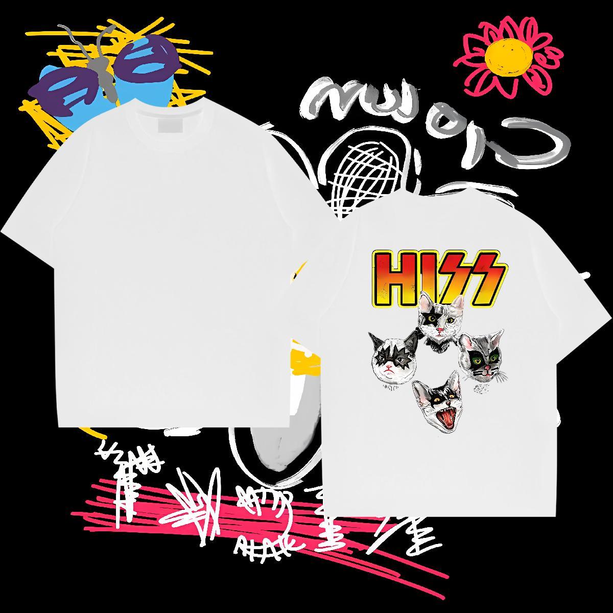 Customized T Shirt For Man 230g 100% Cotton cat Beach Clothings Breathable Short Sleeve Classic Tshirt for Man Woman Black White