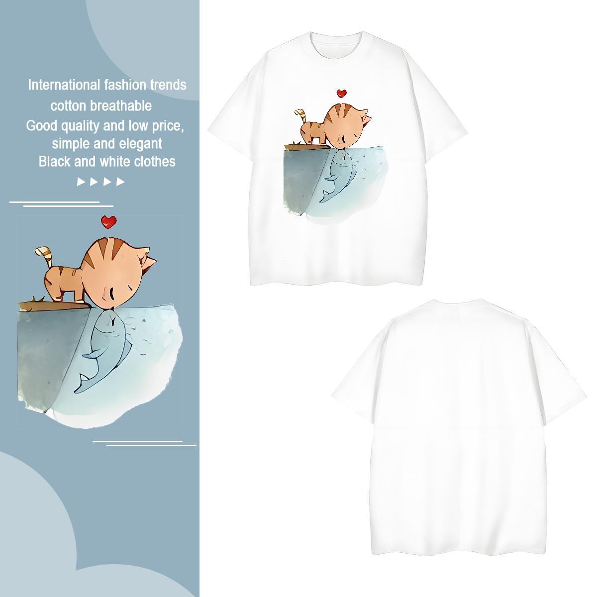 Mens T Shirts 100% Cotton 230g cat Home Outdoor Crew Neck Breathable Custom Printed Tshirt for Man Woman DIY Customized Loose Fit Clothes