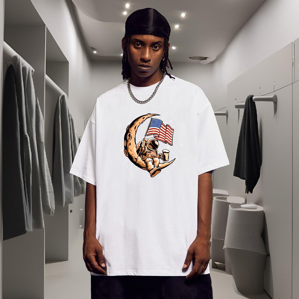 T Shirts Men 230g 100% Cotton spaceman Street wear Hip Hop Crew Neck Breathable Oversized 4XL Men Tshirts 2024 Classic Clothes