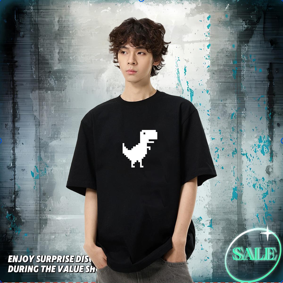 Fashion Man T Shirts 230g Pure Cotton dinosaur Hip Hop Clothes Breathable Short Sleeve Soft Tshirt for Man Woman Anime Print