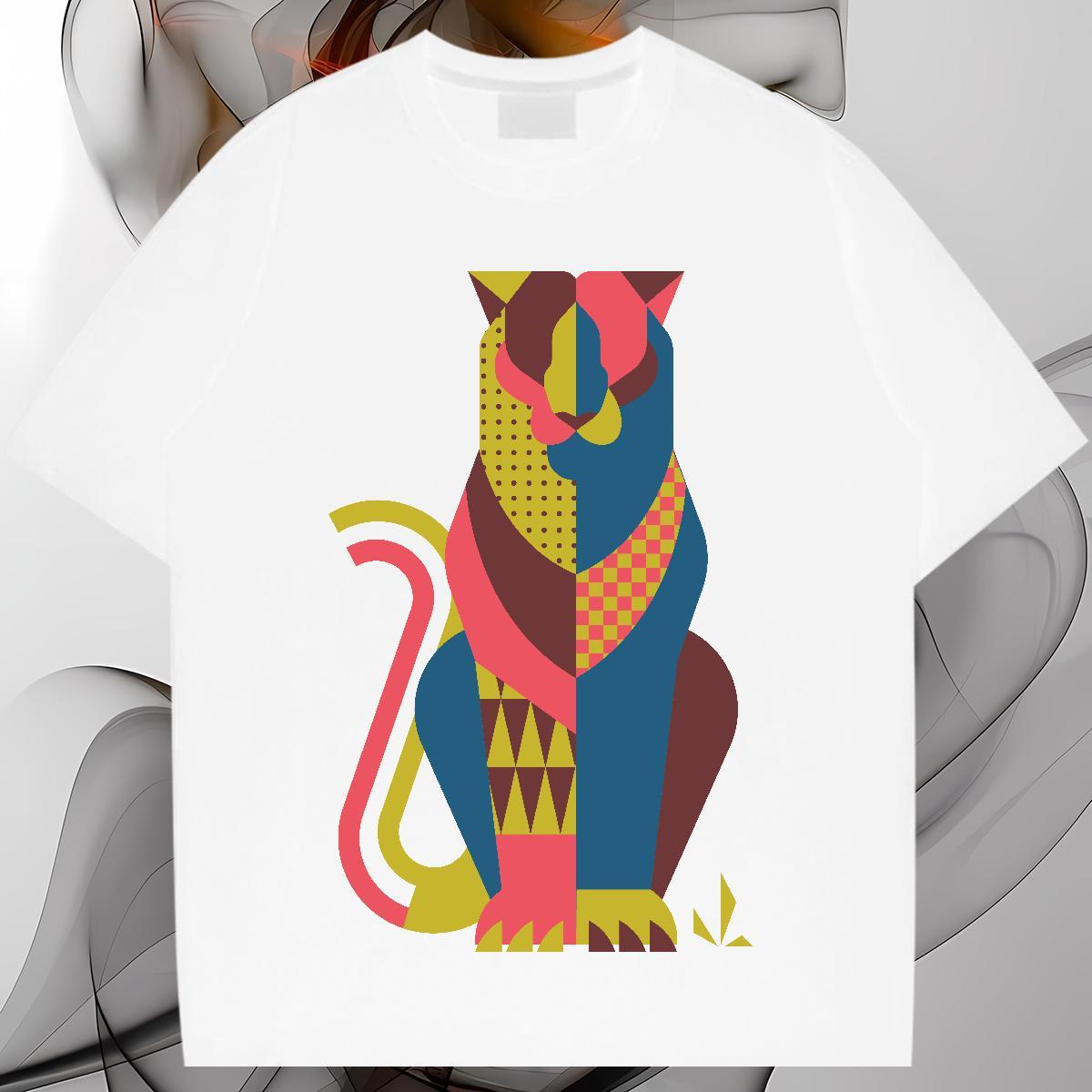 Free Shipping T-Shirts for Men 230g 100% Cotton cat Casual Daily Wear Clothings Breathable Crew Neck Loose Tshirt for Man Woman Custom Printed