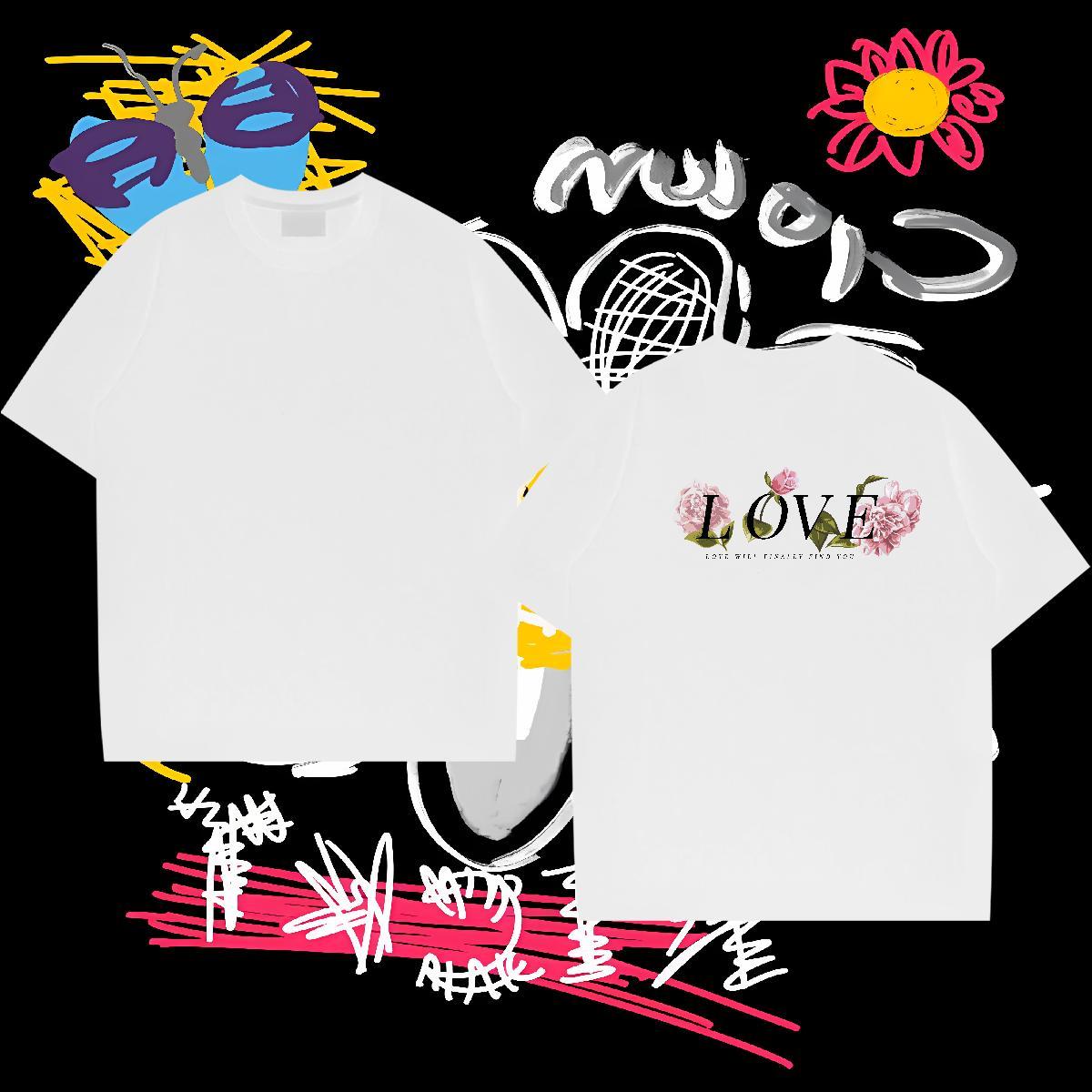 Fashion Mens T Shirts 230g 100% Cotton flower Outdoor Tees Breathable Soft Loose Fit Mens Tshirts DIY Logo Oversized