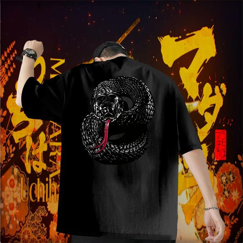 Fashion Casual T Shirts Men 230g Pure Cotton snake High Street Hip Hop Tee Shirt Breathable Crew Neck Loose Tshirt for Man Woman Custom Big Size