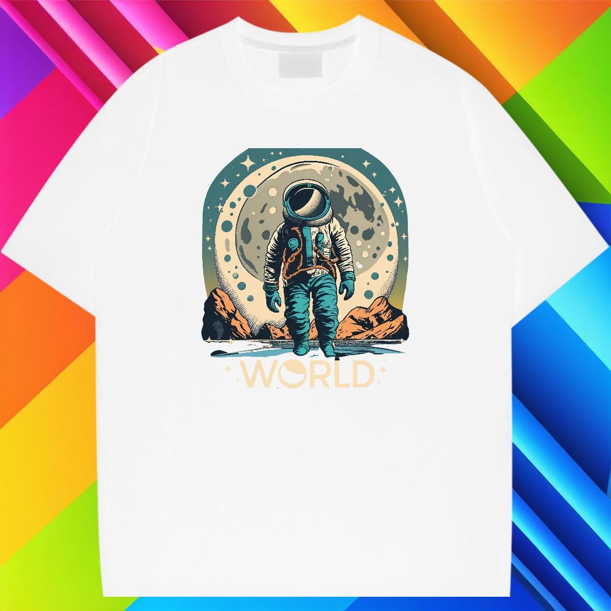 Popular Couples T Shirts 230g 100% Cotton High Street Hip Hop spaceman Custom Print Plus Size Crew Neck Breathable Brand T Shirts Men Polos