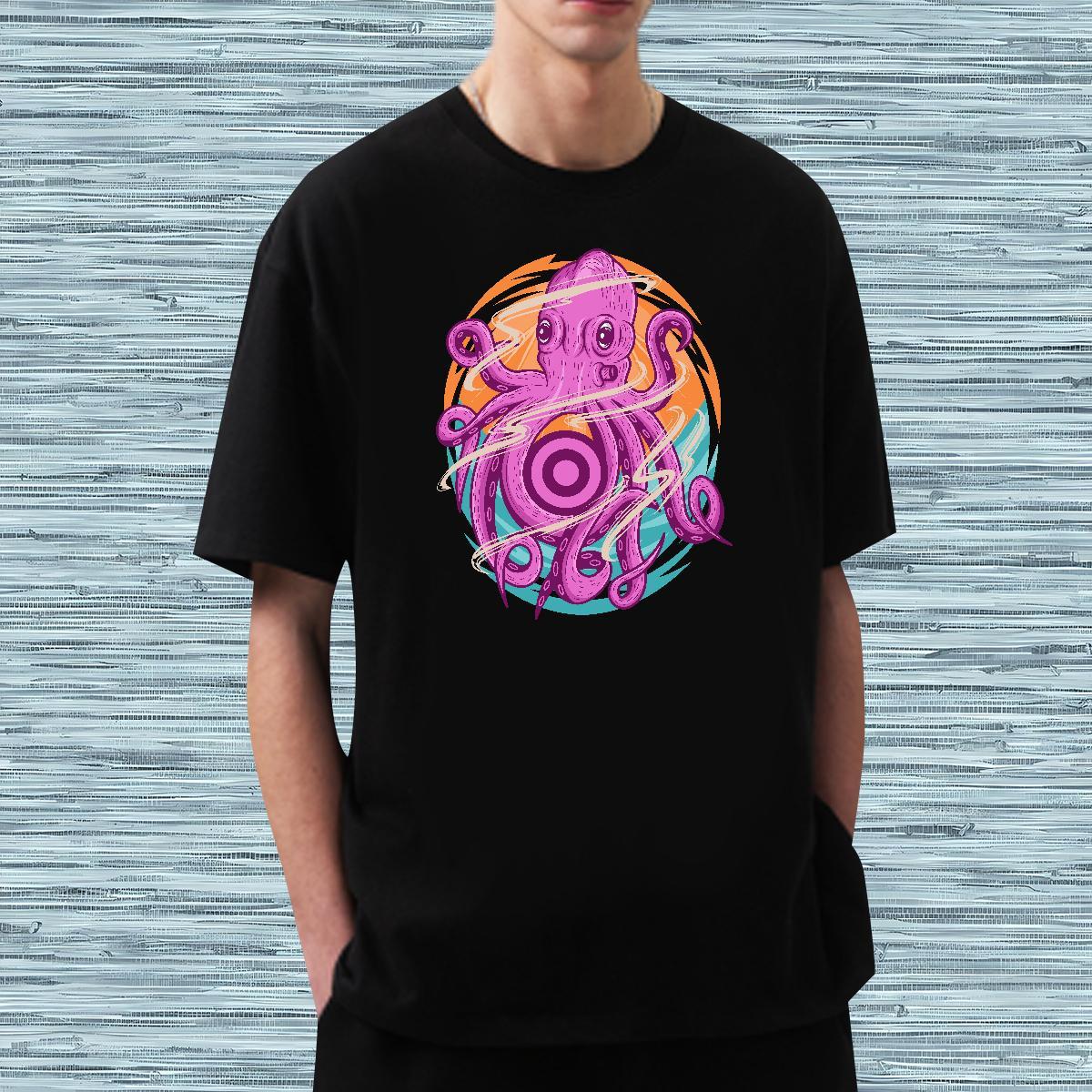 Mens T Shirts 230g Pure Cotton octopus Sport Breathable Short Sleeve Black Oversized Mens Tshirts Casual New Unisex Tops