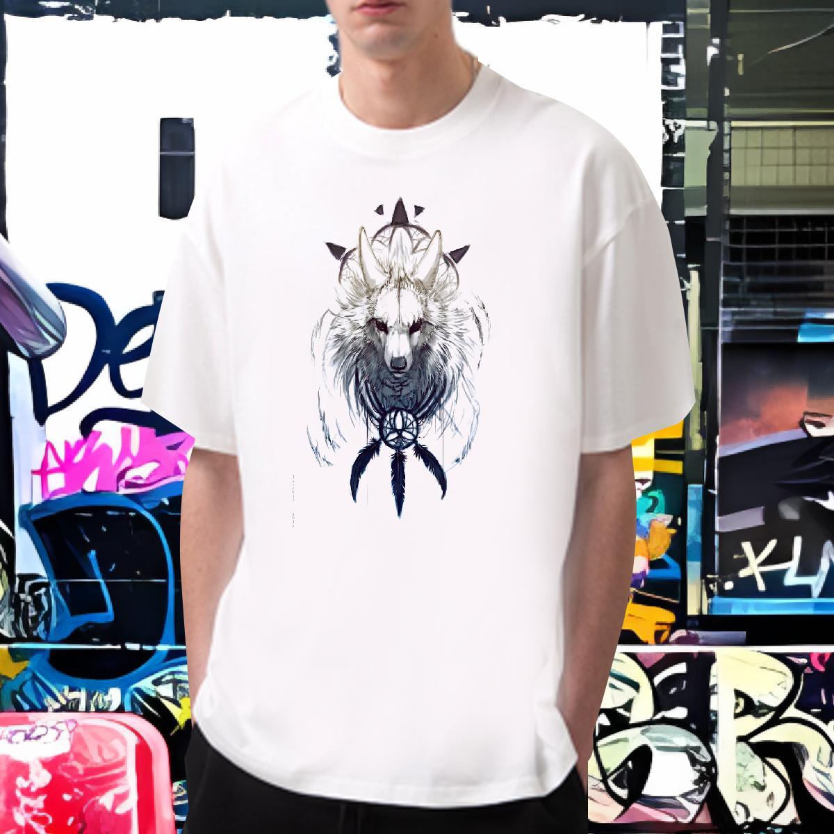 T Shirts Men 230g Cotton wolf Hip Hop Short Sleeve Soft Black White Men Tops Tees Free Shipping Popular Clothings