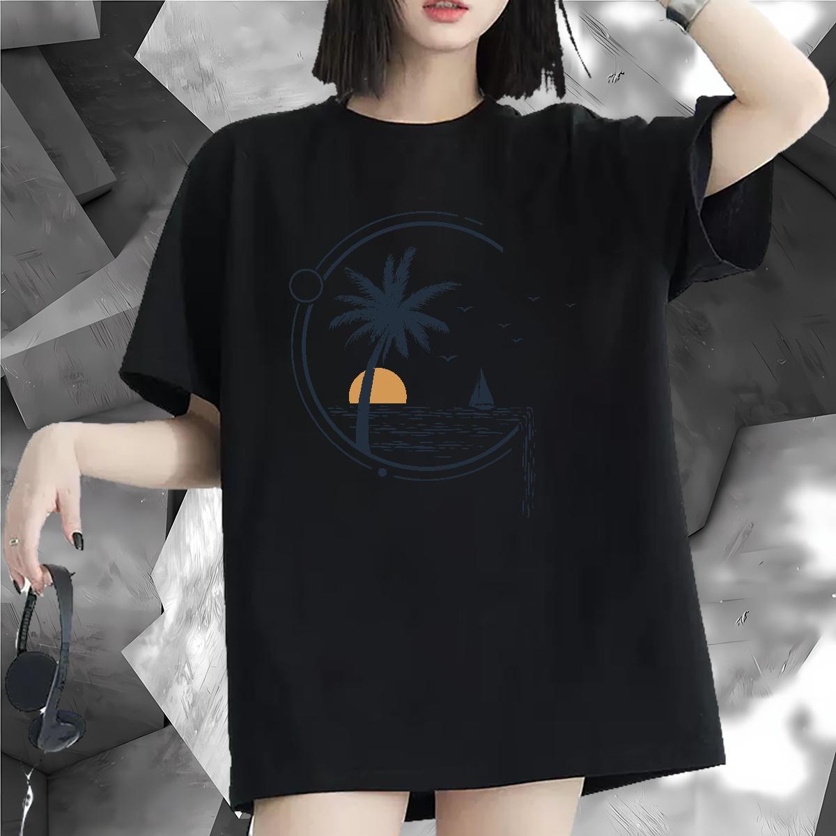 Unisex Women T Shirts Crew Neck Breathable Woman Tshirt Anime Oversized sun Casual 230g Cotton Brand Top Shirts