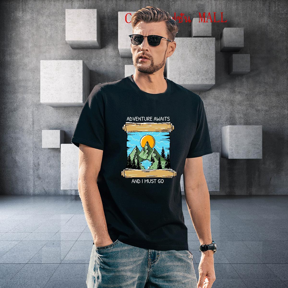Popular Men Tshirts 100% Cotton 230g Summer Casual mountains Black White Breathable Short Sleeve Stylist T-Shirts for Men Tees
