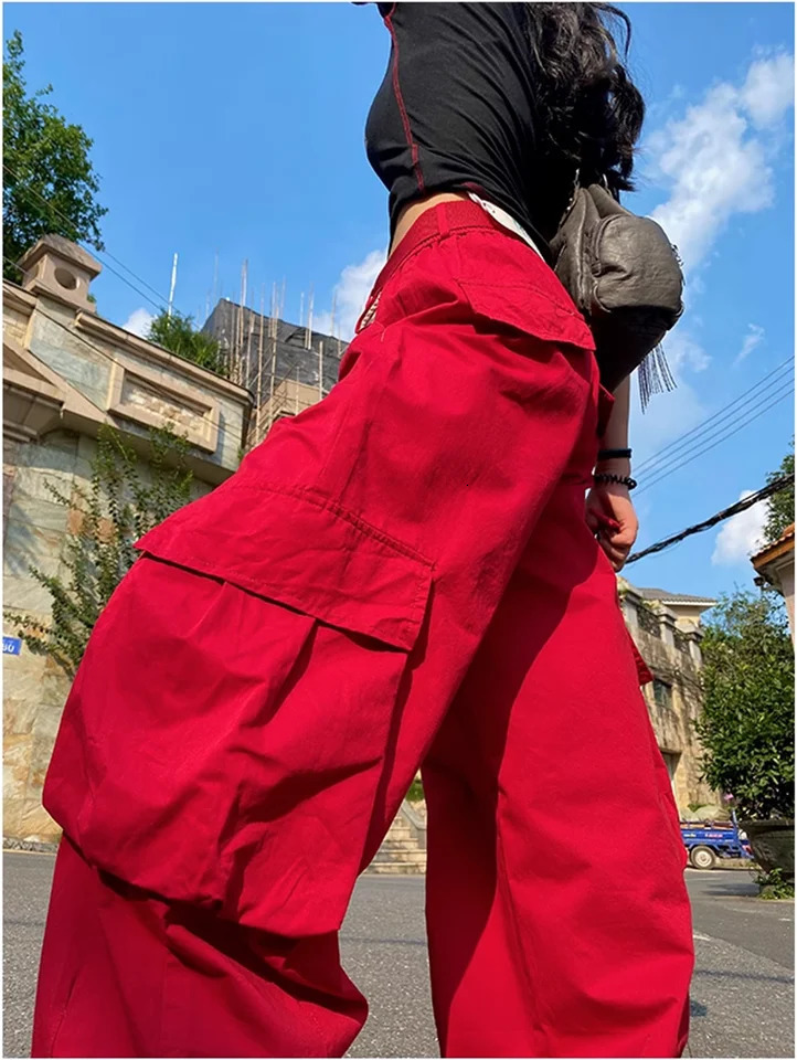 Casual Red Color Women Y2k Street Hip Hop Sweatpants Oversized Trousers Vibe Dance Jazz Long Baggy Cargo Pants Womens Clothing 240806