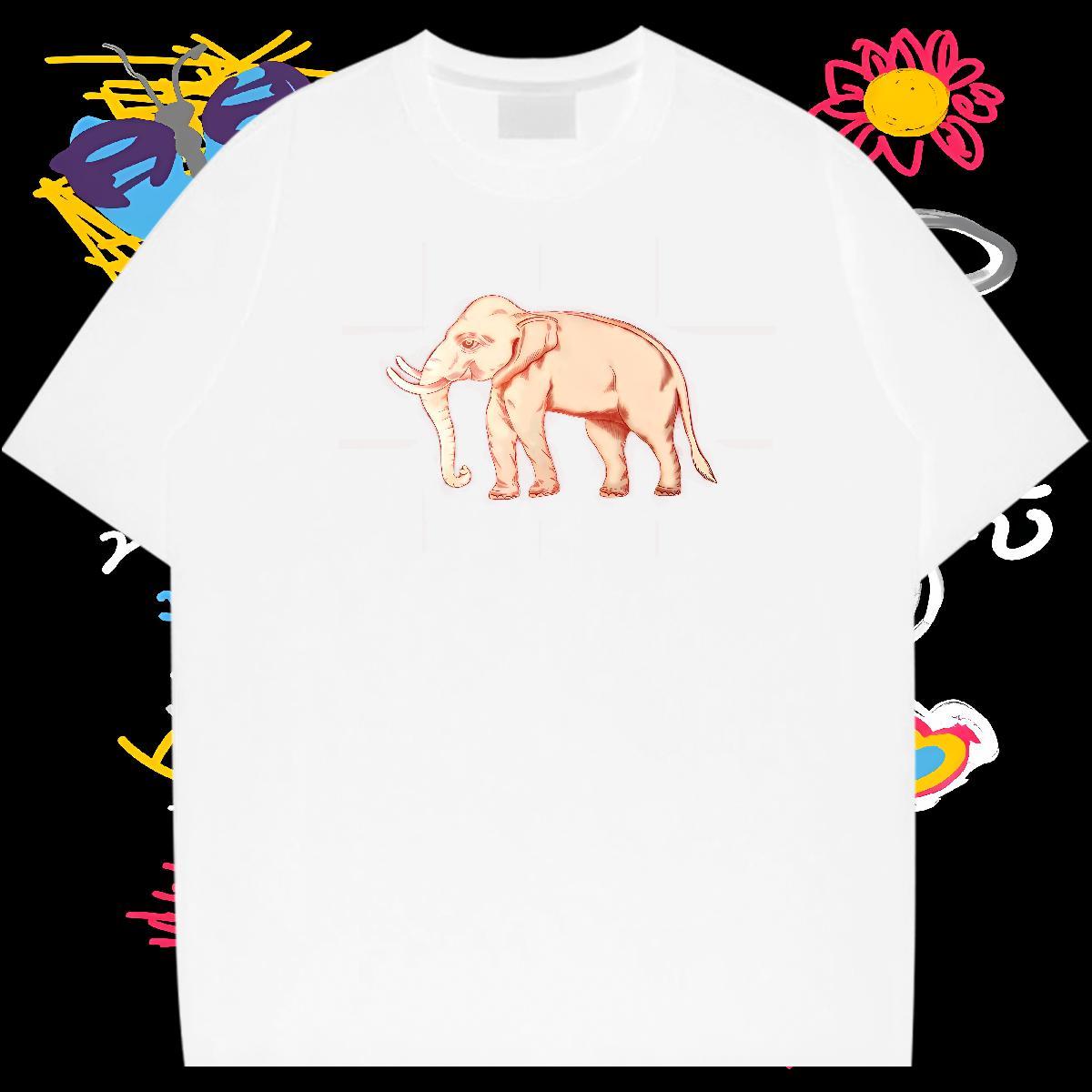 Stylist T-Shirts for Men 230g Pure Cotton elephant Spring Summer Wear Breathable Short Sleeve Designer Men Tops Tees White Plus Size