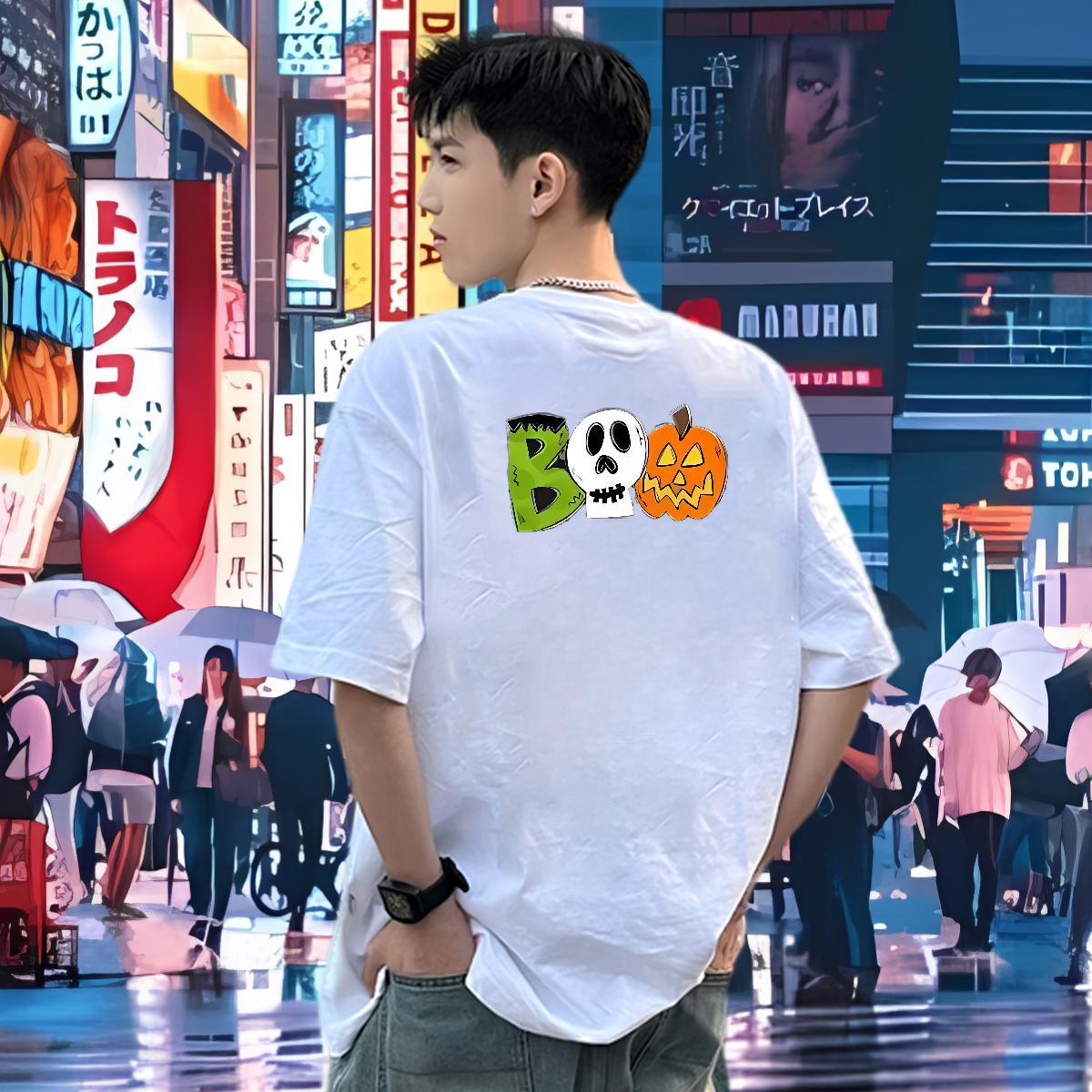 Custom T-Shirts 230g Cotton halloween Outdoor Tshirts Breathable Soft Loose Fit Mens Tshirts Black White