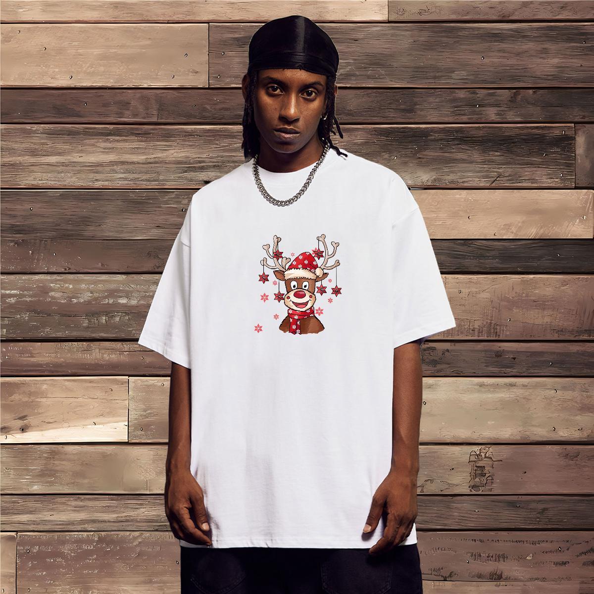 Free Shipping T-Shirts 230g Cotton Christmas Sports Casual Tops Tees Short Sleeve Soft Cool Design Men Tees Cartoon Print