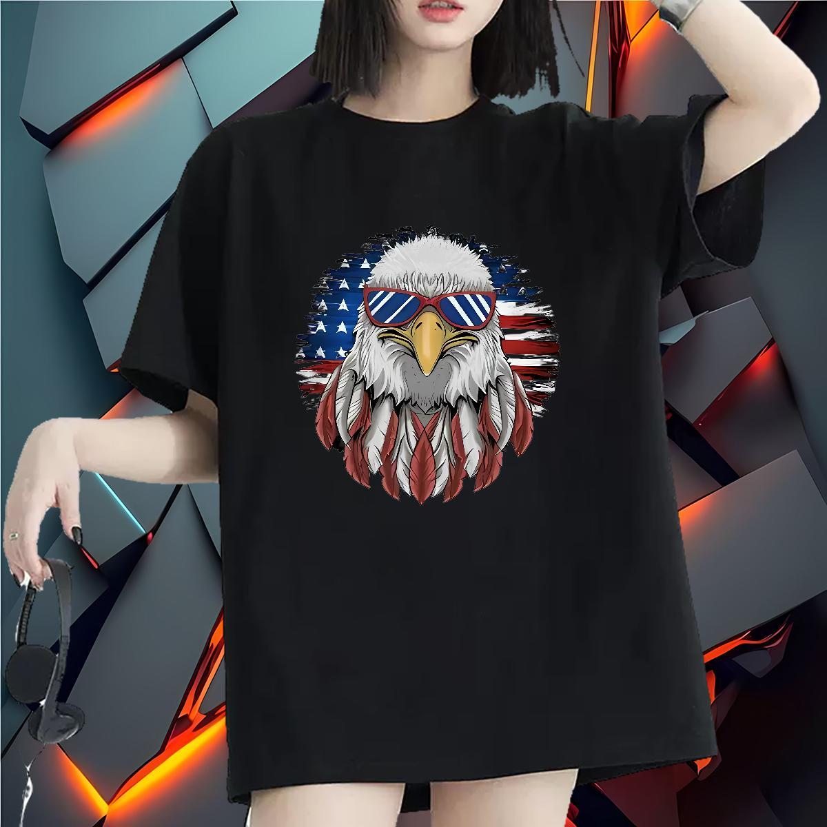 Nice Womens T Shirts Breathable Crew Neck Women Tshirts Anime Print eagle Spring Summer 230g Cotton Custom Top Shirts