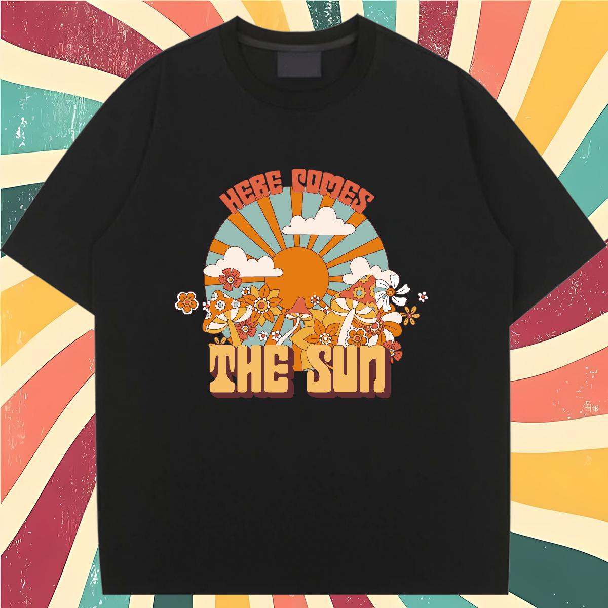 Wholesale Womens T Shirts Breathable Crew Neck Couples T Shirts DIY Logo mushroom Spring Summer 230g 100% Cotton Custom Tops