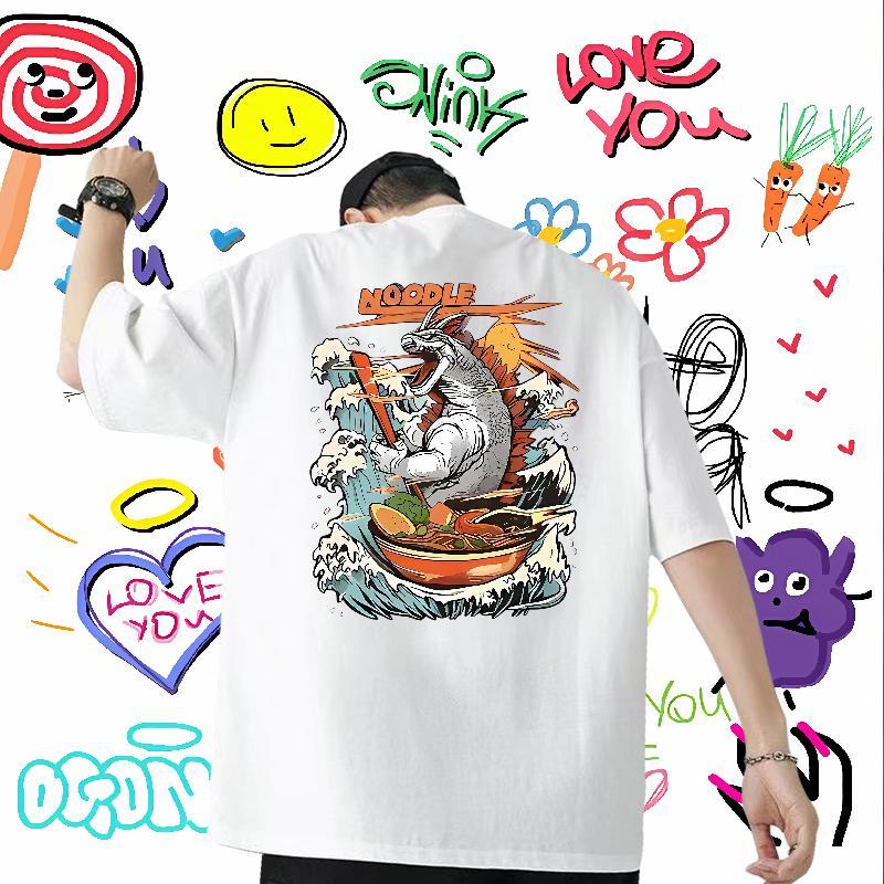 New Designer Man T Shirts 100% Cotton 230g dinosaur Daily Wear Tops Short Sleeve Soft Classic Tshirt for Man Woman Cartoon Print