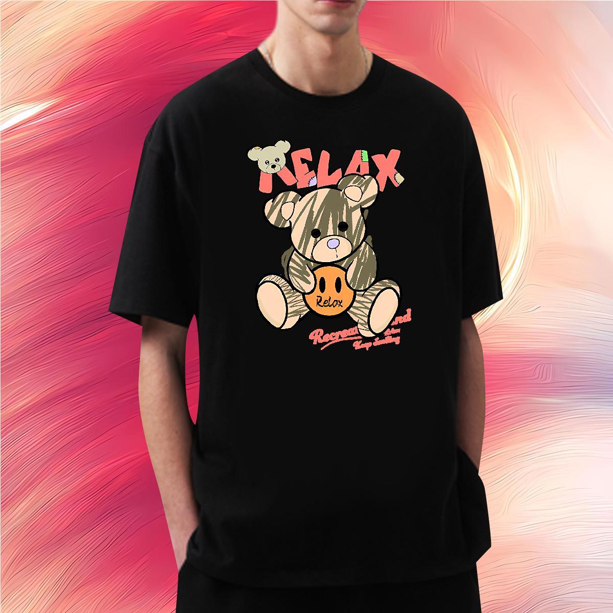 Classic T Shirt For Man 230g Cotton bear Home Outdoor Top Tees Short Sleeve O-Neck Cool Men Tees DIY Printed