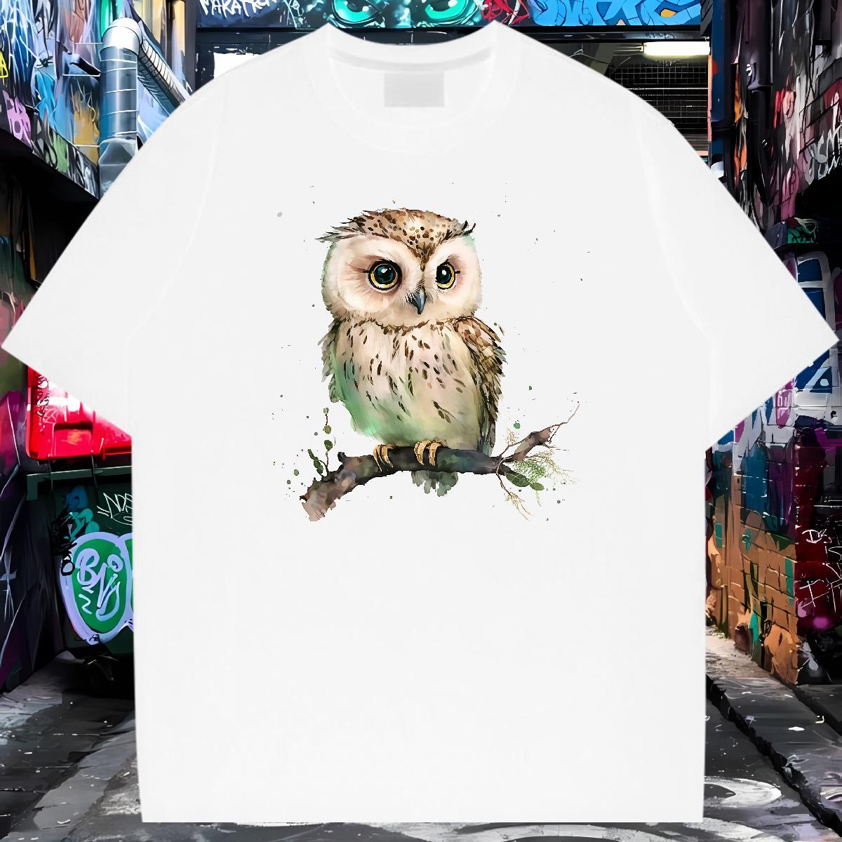 Stylist T-Shirts for Men 100% Cotton 230g Owl Spring Summer Tees Pure Cotton TOP Quality Men Tops Tees Customized Print