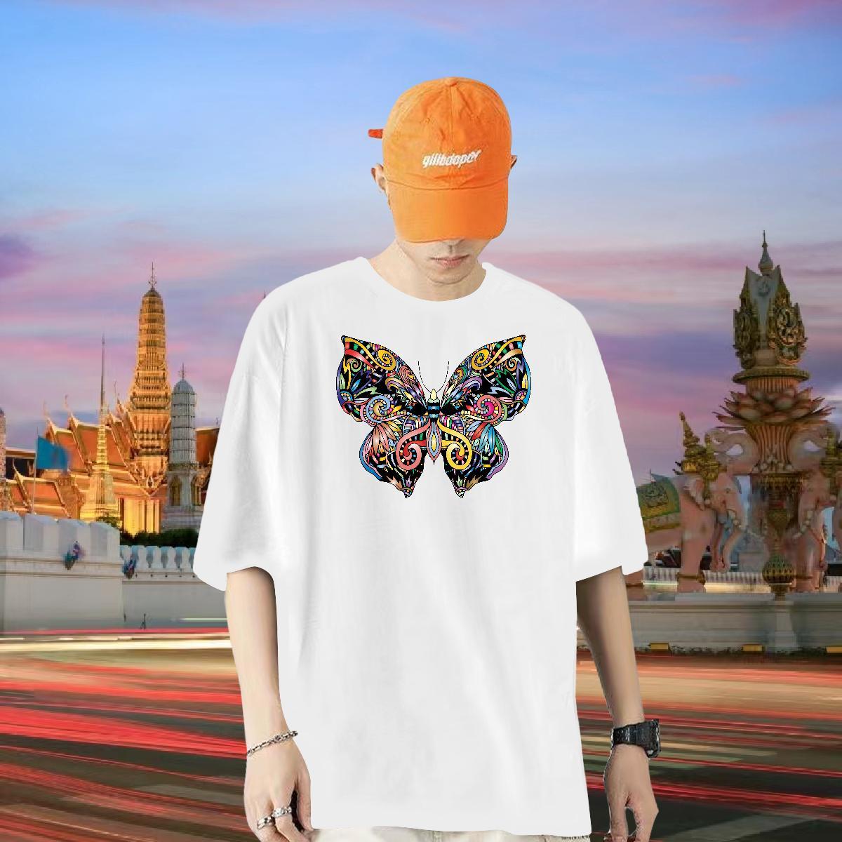 Fashion Designer Mens T Shirts 230g 100% Cotton Butterfly Daily Outfit Tee Shirt Short Sleeve O-Neck Free Shipping Men Tees Cartoon Printing L-4XL