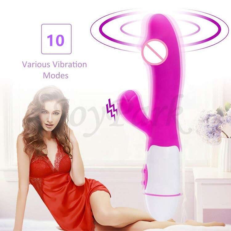 JoyPark 10 Mode Female Dual Motor Silicone Vibrating Pink Dildo Rabbit Vibrator Sex Toy Dildo Women