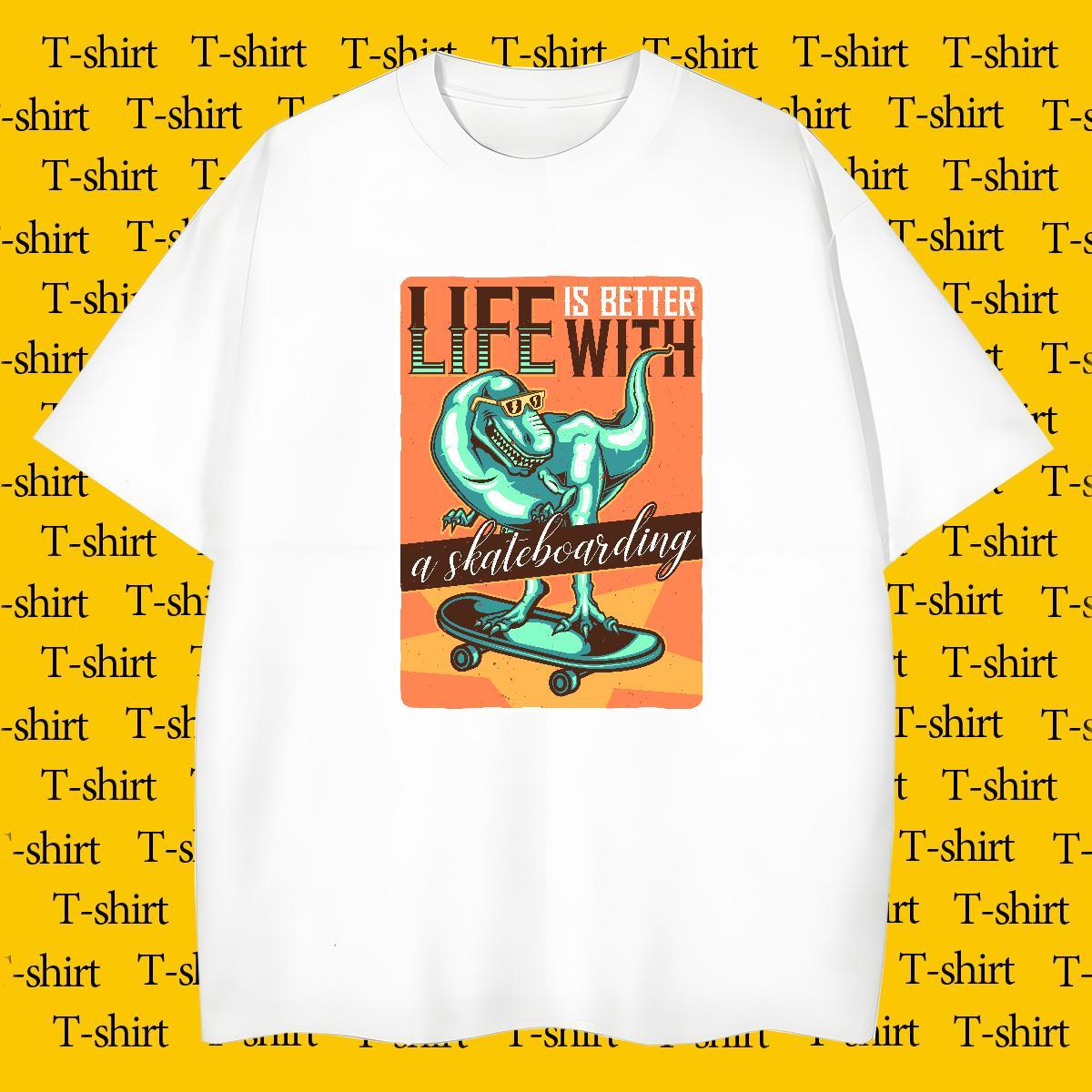 T Shirt For Man 230g Cotton dinosaur Spring Summer Breathable Crew Neck Custom Printed Men Clothes T-Shirt Fashion Designer High Quality Tees Shirts