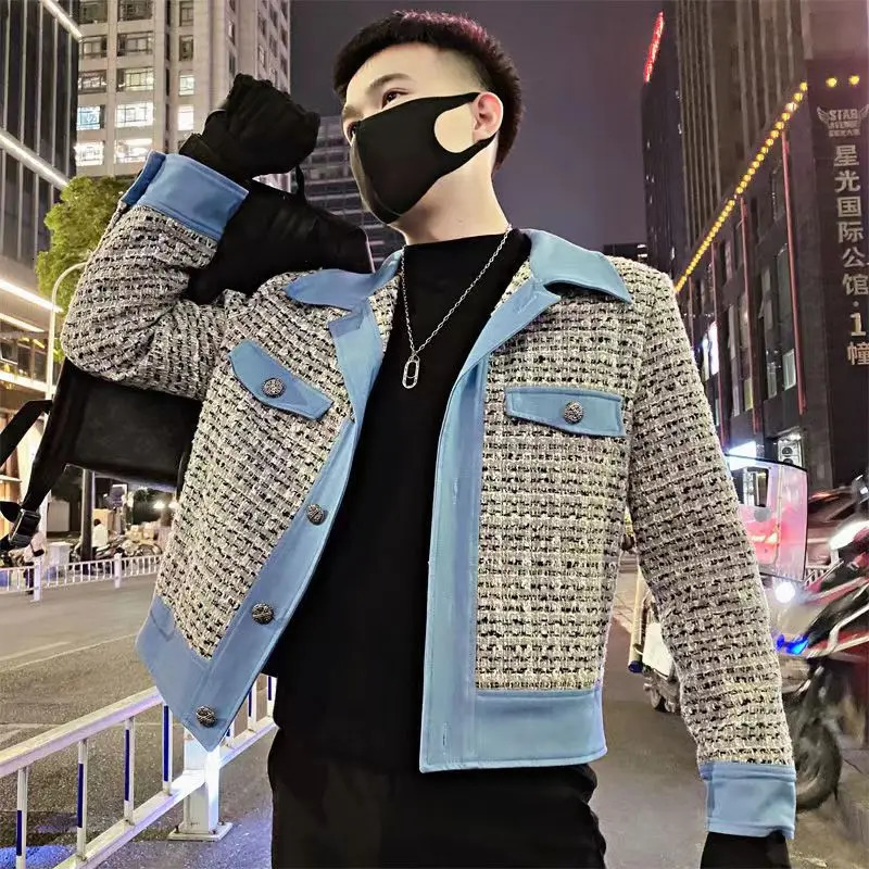 Mens jackets Korean casual goods spring and autumn jackets spliced work jackets loose mens jackets240806