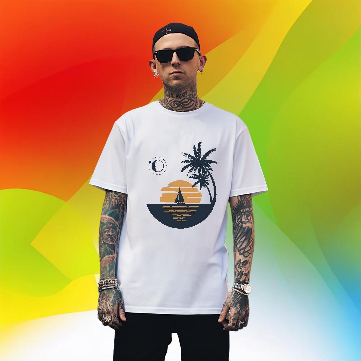 Brand Mens Tshirts 100% Cotton 230g Street wear Hip Hop sea Cartoon Print Breathable Crew Neck Fashion Design Men T Shirts Tees Shirts