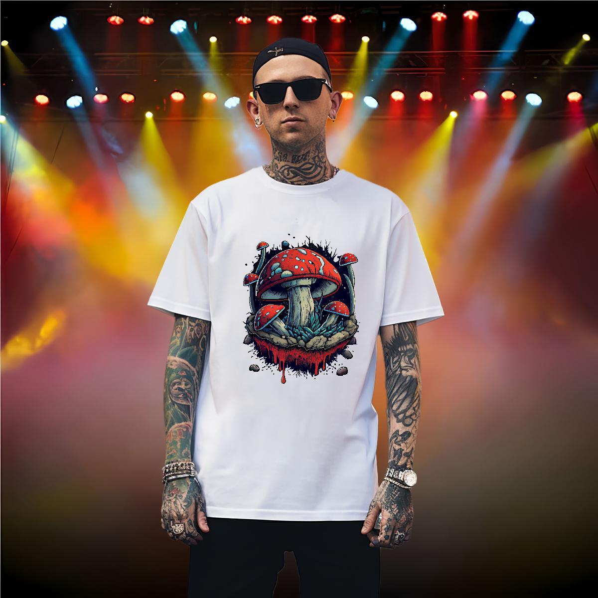 Mens T Shirts 230g 100% Cotton mushroom Street Wear O-Neck Short Sleeve Skull Mens Tshirts Classic Casual Designer Tops Shirt