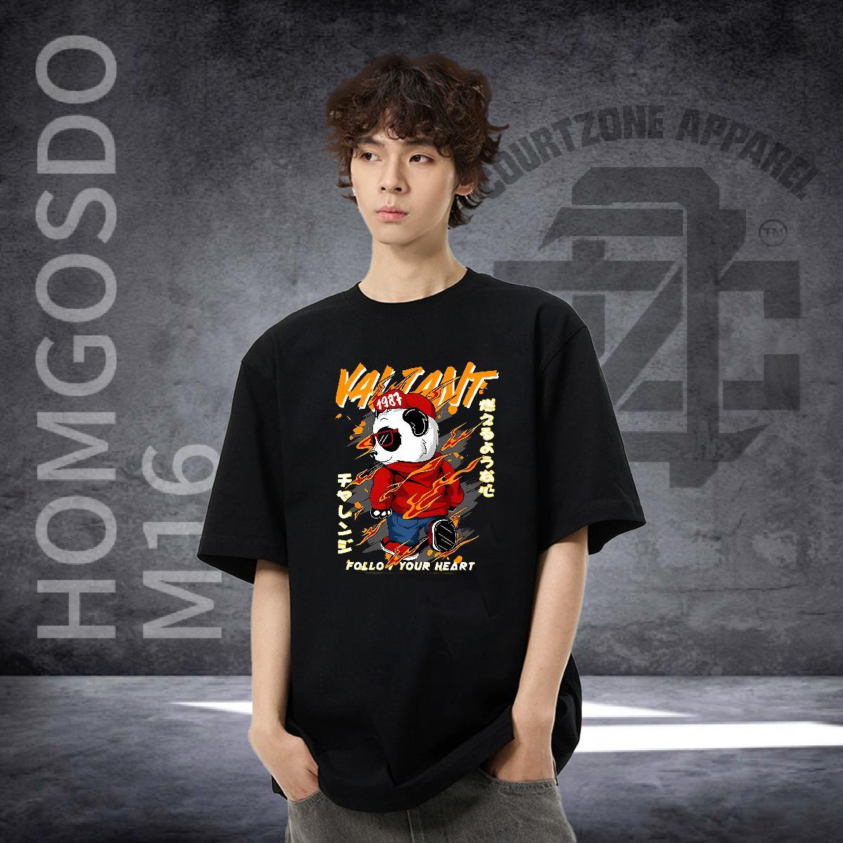 Free Shipping Mens T Shirts 100% Cotton 230g panda Hip Hop Street Tops Shirt O Neck Short Sleeves Brand Men Tees Custom Printing