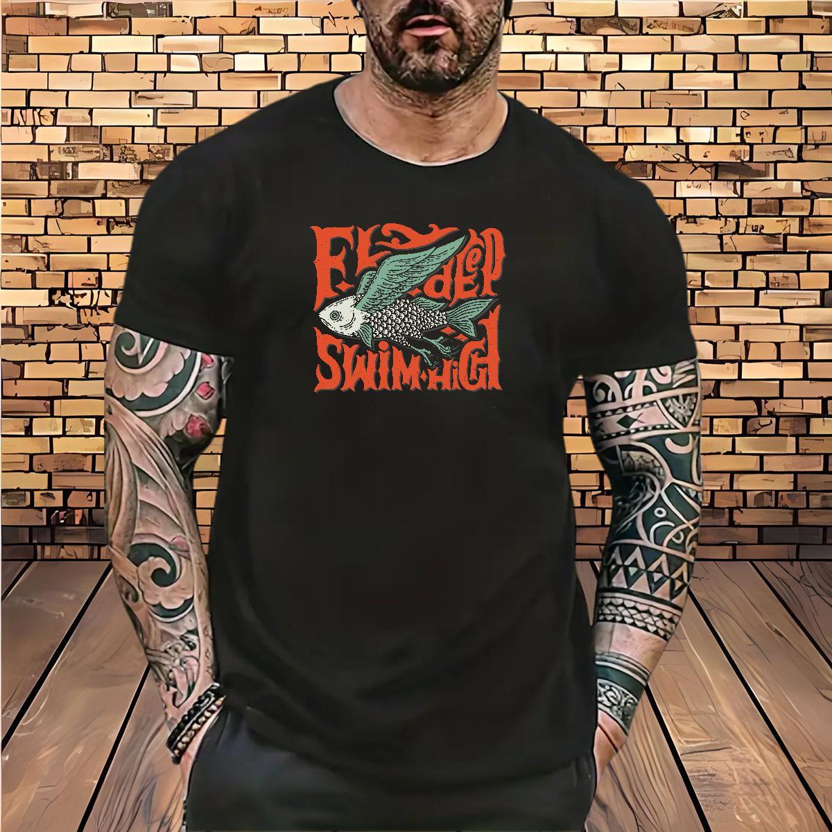 Fashion Casual T-Shirts for Men 230g 100% Cotton fish Casual Beach Clothes Short Sleeve O-Neck Soft Couples T Shirts Customized