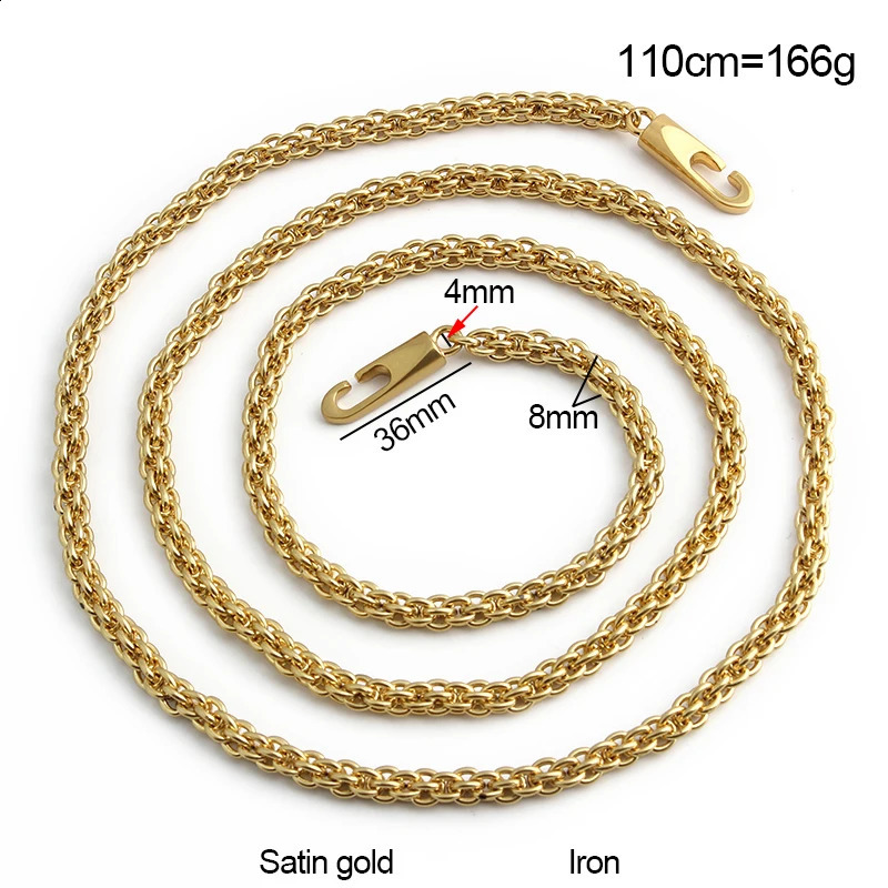 100110120130CM 8MM Iron Satin Gold Metal Bag Chains For Women Crossbody Tote Shoulder Strap Heavy Handle Jewelry Accessories 240805