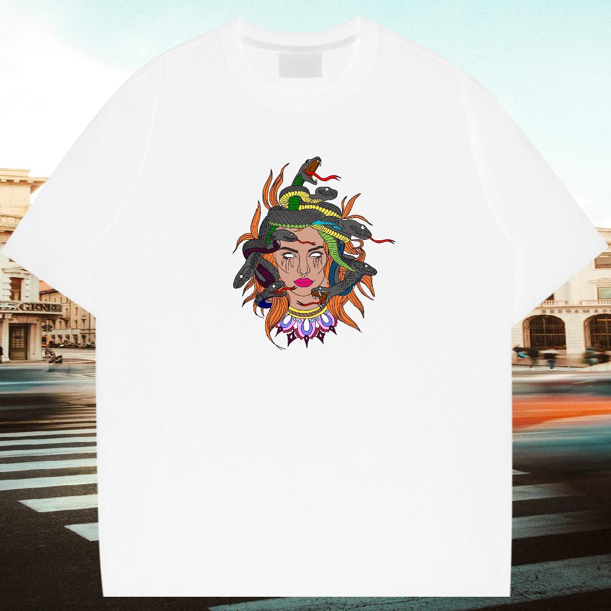 Popular Men Clothes T-Shirt 230g Cotton Sports Casual snake Black White Breathable Crew Neck Fashion T-Shirts for Men Tshirts