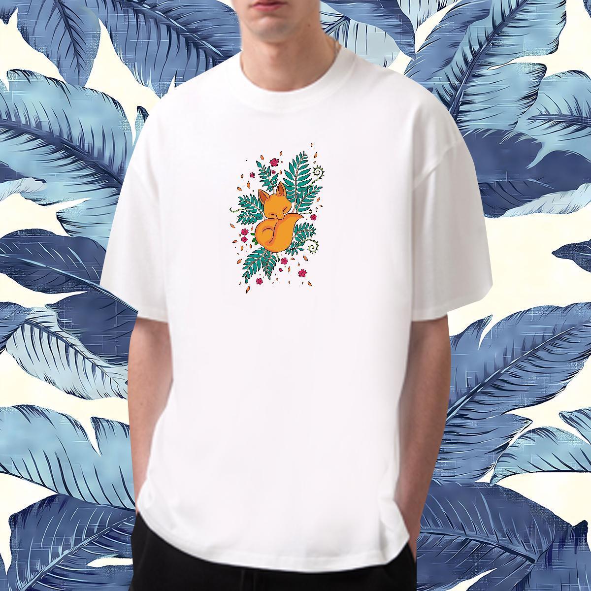 Custom T-Shirts 100% Cotton 230g fox Street Casual Tshirts Short Sleeve O-Neck Brand Men Clothes T-Shirt Black White