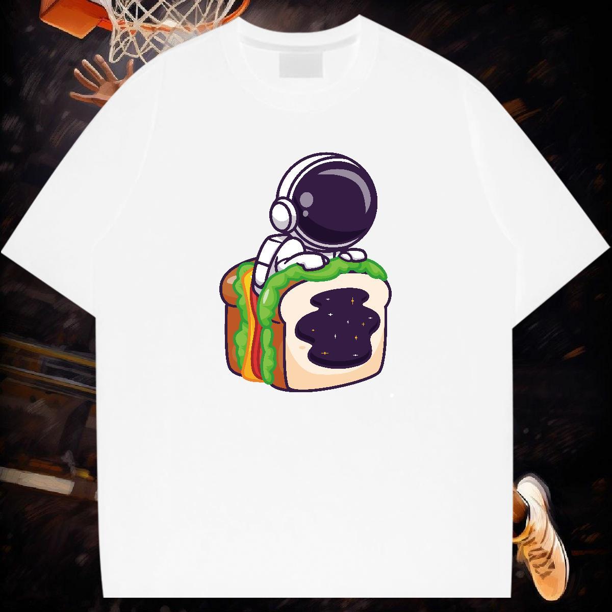 Mens T Shirts 230g Pure Cotton cosmonaut Daily Outfit O-Neck Short Sleeve Anime Men Clothes T-Shirt Classic Casual Soft Tops