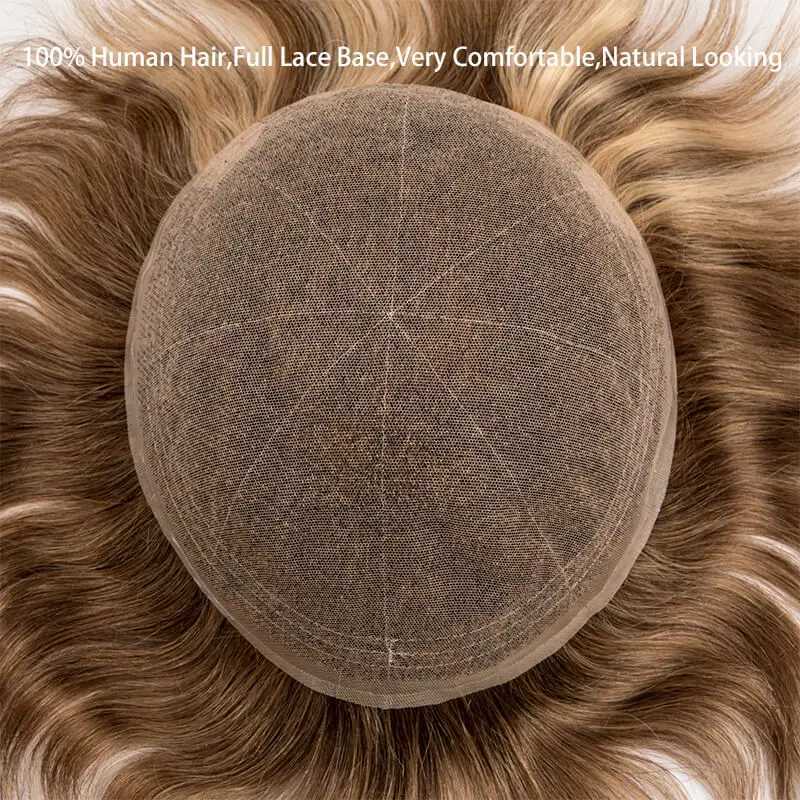 Men Toupee Full Lace Base Male Hair Prosthesis Breathable French Lace Blond Wig Hair System Natural Wigs For Men UnitM240806