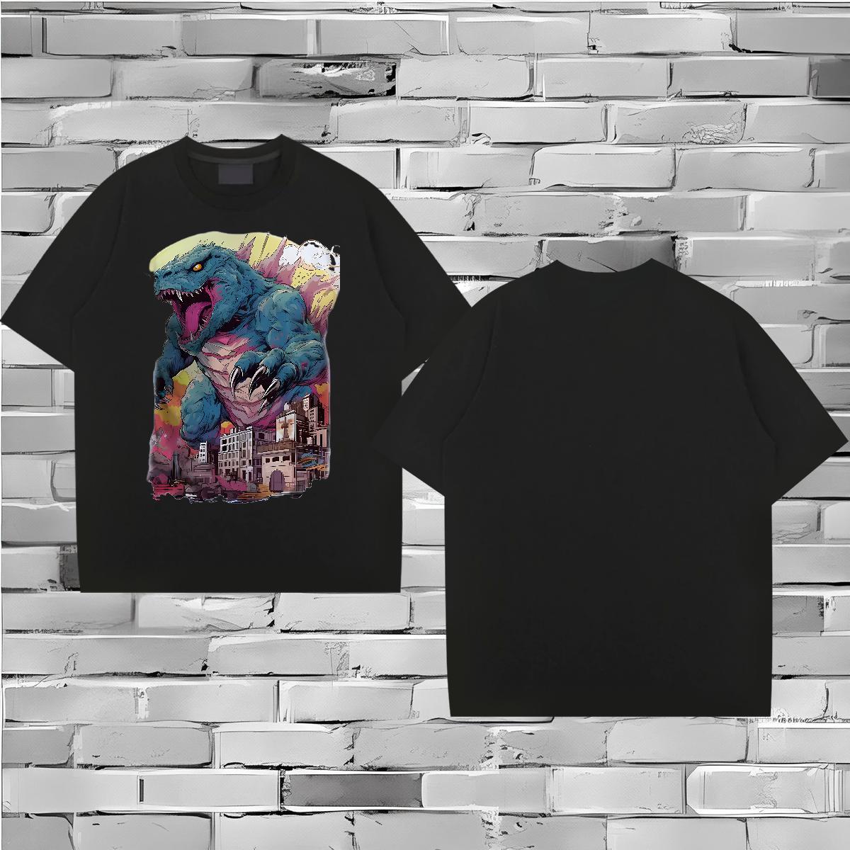 Customized T-Shirts for Men 100% Cotton 230g dinosaur Hip Hop Wear Breathable Short Sleeve Classic Men Tees Asian Size