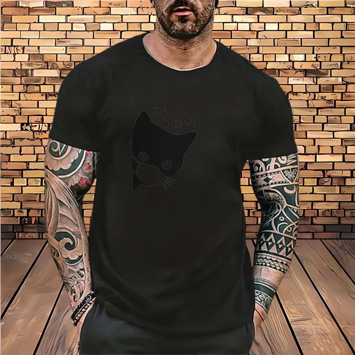 2024 DIY Man T Shirts 230g 100% Cotton cat Beach Wear Breathable Short Sleeve High Quality Tshirts Black White