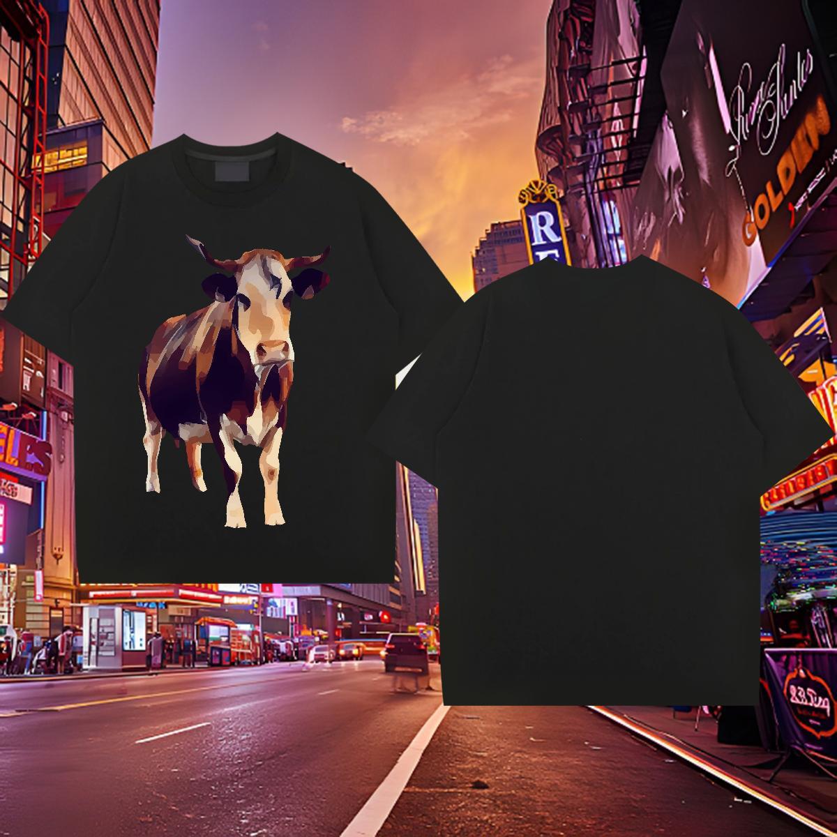 Designer Men Tops Tees 230g 100% Cotton cow T Shirts Men Sport Breathable Crew Neck Anime Print Designer Fashion Clothings