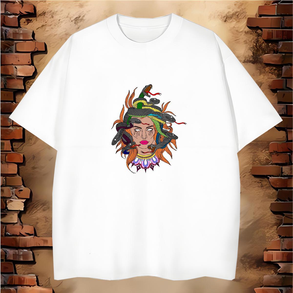 Mens T Shirts 230g Cotton snake Street Casual Breathable Crew Neck Anime Print Tshirt for Man Woman 2024 Summer Brand Tops Shirt